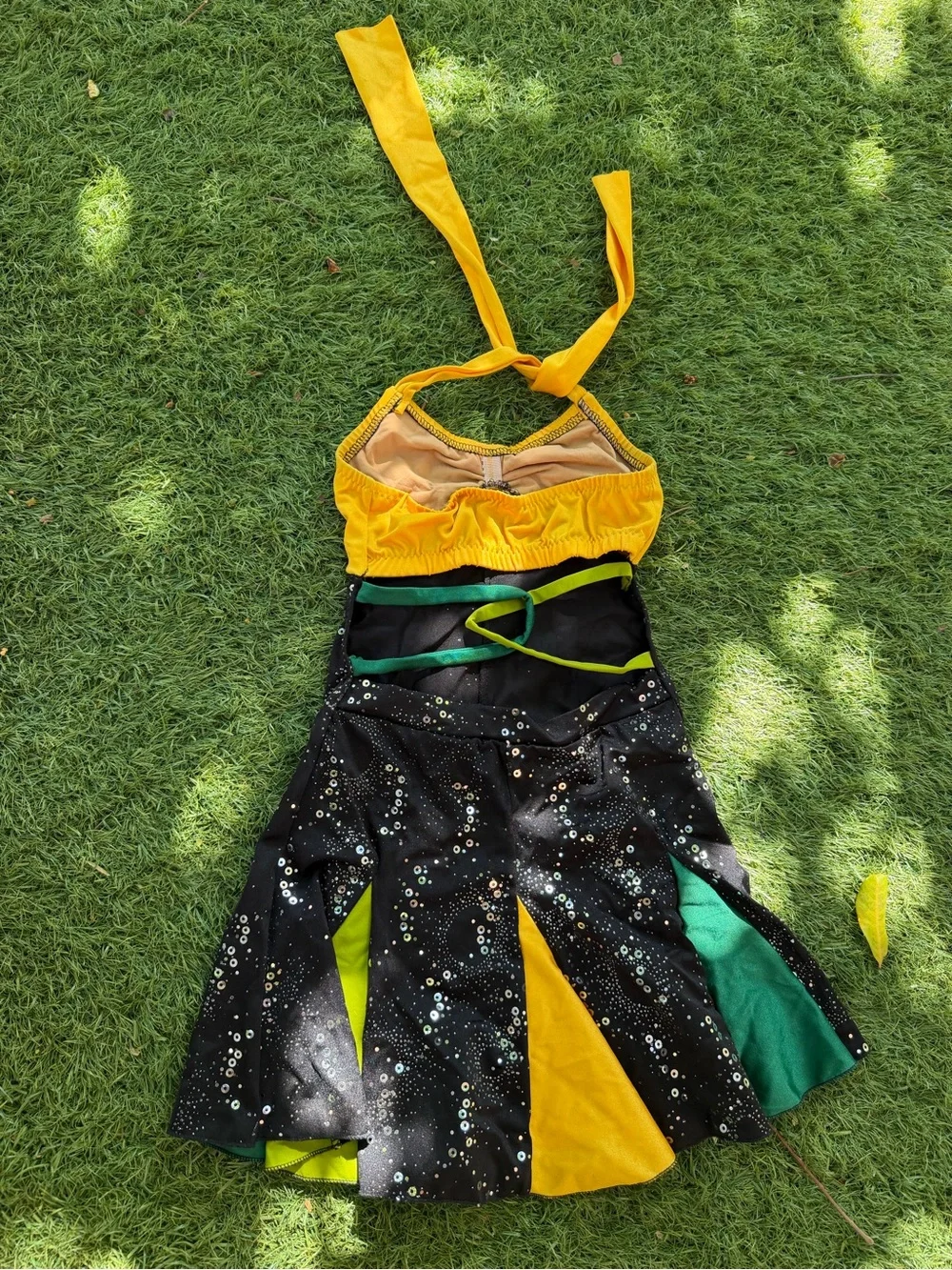 Yellow & Black Sequin Halter Kids One-Piece Dress